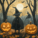 Sorcière nocturne et citrouilles éclatantes